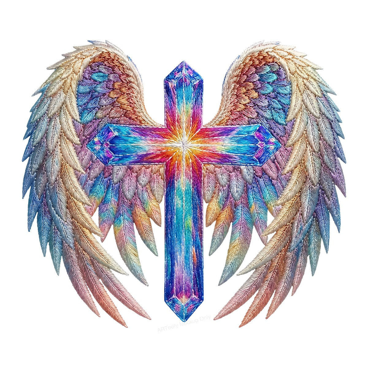 DTF Heat Transfer Iron On Sticker Iron On Heat Transfers Colorful Cross with Angel Wings Design for Spiritual Apparel Christmas Gifts Clearance - 1