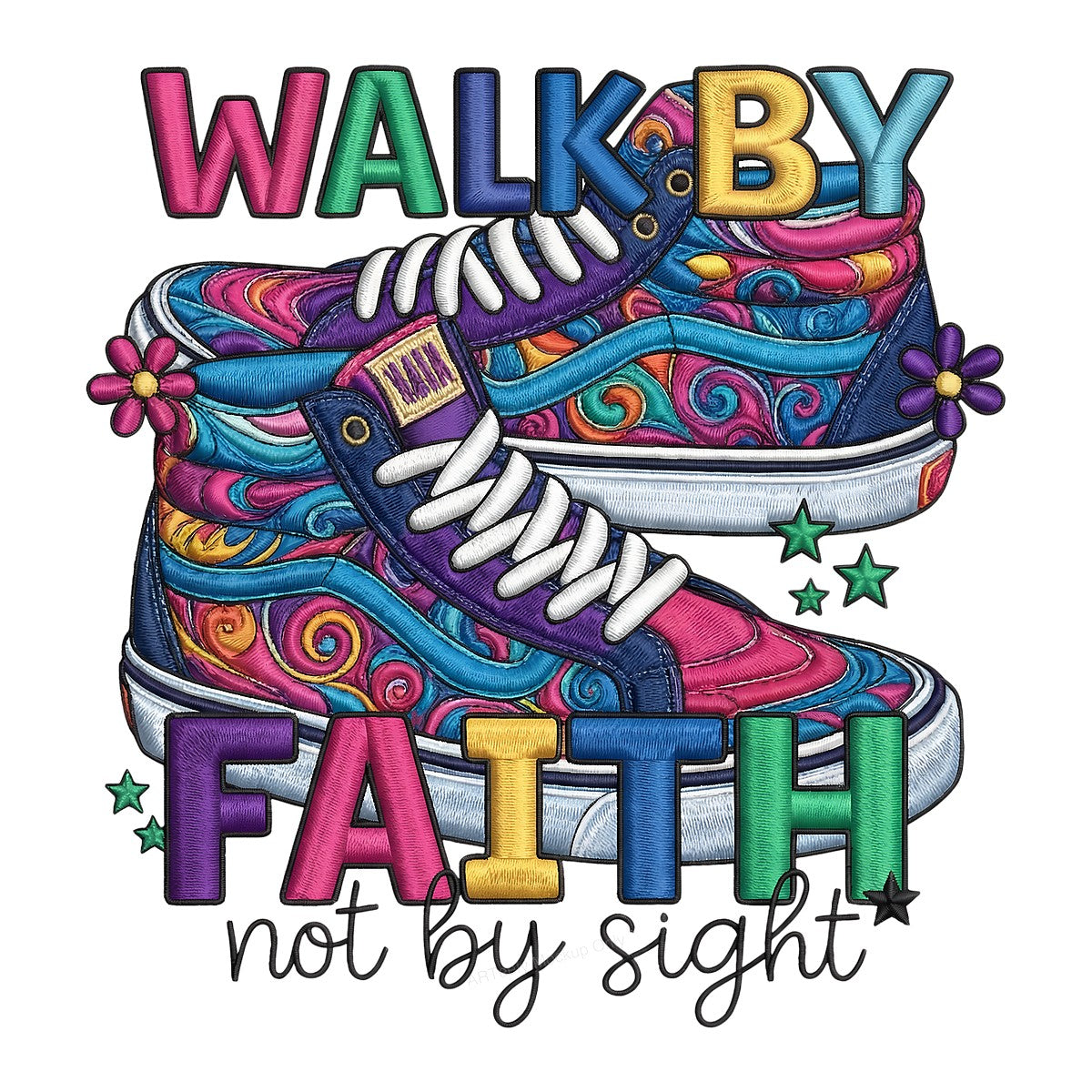 DTF Heat Transfer Iron On Sticker Iron On Heat Transfers Colorful Sneakers Design Faith Lettering for Apparel Bags Jackets Clearance - 1