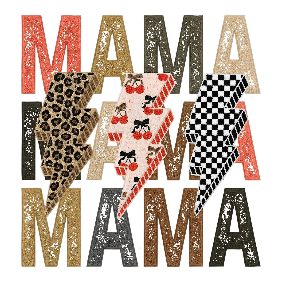 DTF Heat Transfer Iron On Sticker DTF Transfers Ready to Press Mama Lettering with Leopard Cherry Checker Patterns for T Shirts Hoodies Local Warehouse Clearance - 1