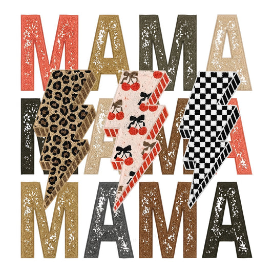 DTF Heat Transfer Iron On Sticker DTF Transfers Ready to Press Mama Lettering with Leopard Cherry Checker Patterns for T Shirts Hoodies Local Warehouse Clearance - 1