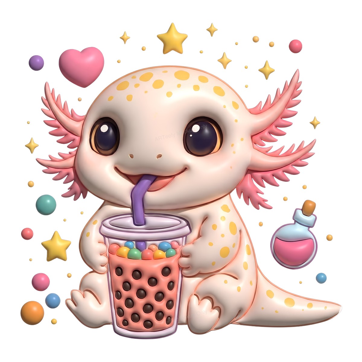 DTF Heat Transfer Iron On Sticker Iron On Transfers for T Shirts Cute Axolotl Bubble Tea Design for Apparel Home Decor Clearance - 1