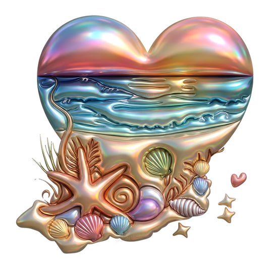 DTF Heat Transfer Iron On Sticker Iron On Heat Transfers Beach Heart Seashell Design Summer Apparel Local Warehouse - 1
