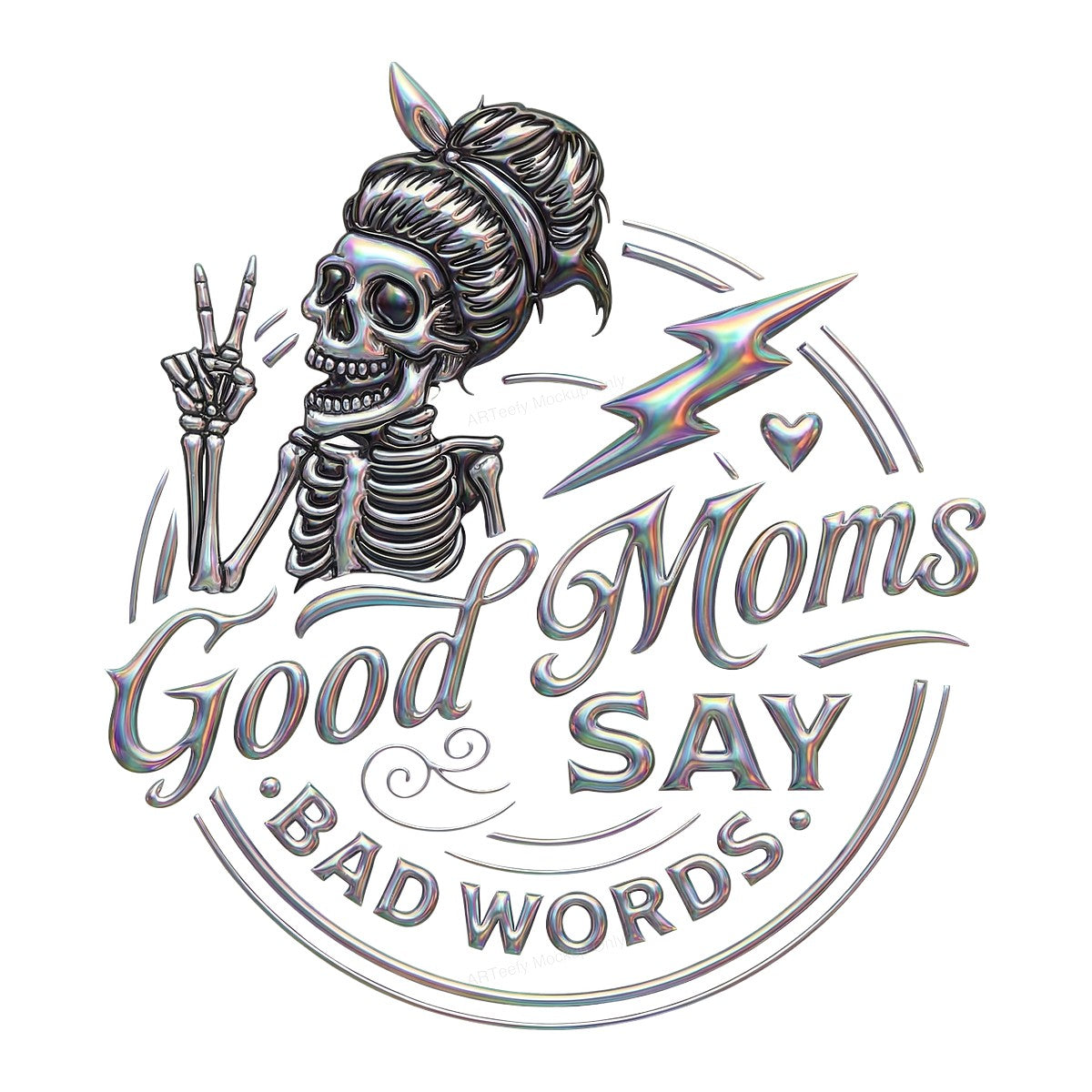 DTF Heat Transfer Iron On Sticker Iron On Transfers for T Shirts Holographic Skeleton Mom Design Halloween Theme Local Warehouse - 1