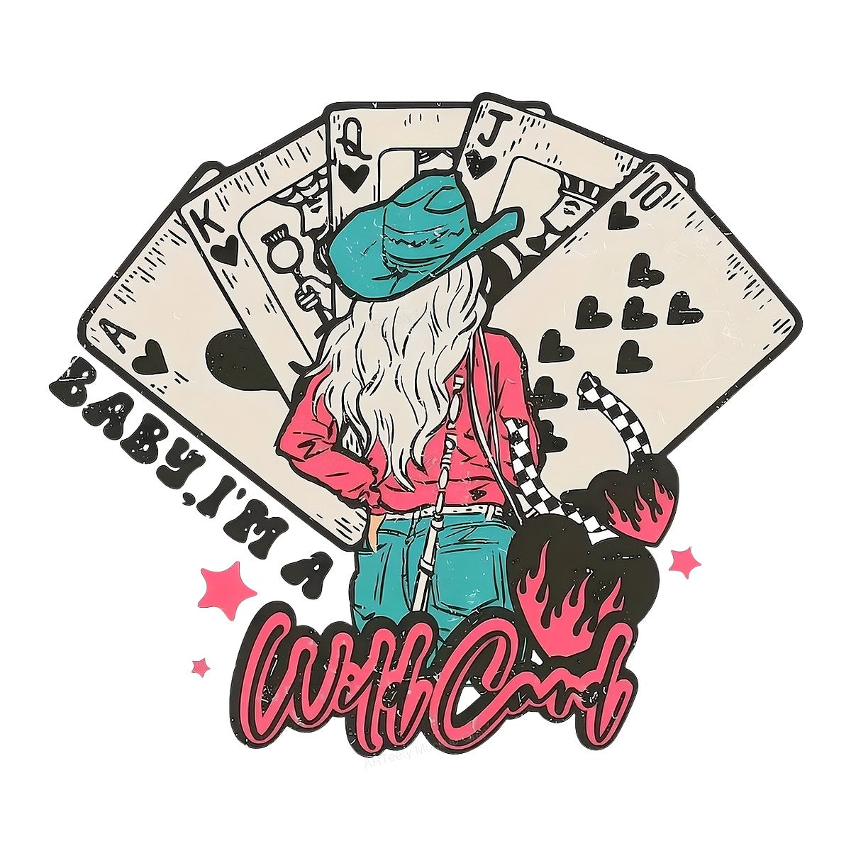 DTF Heat Transfer Iron On Sticker Iron On Heat Transfers Western Cowgirl Style Playing Cards Design for T Shirts Jackets Clearance - 1