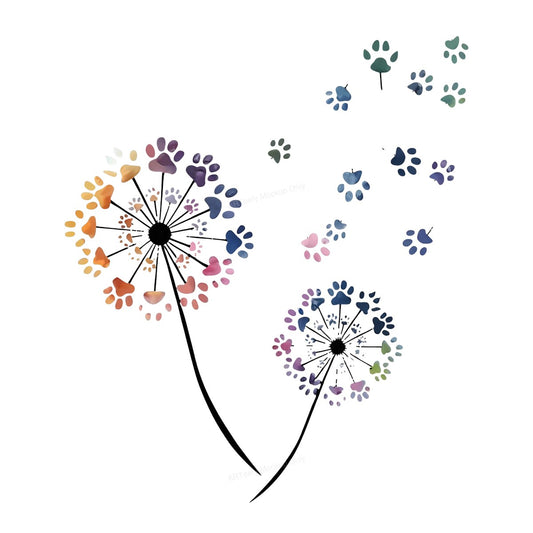 DTF Heat Transfer Iron On Sticker Iron On Heat Transfers Colorful Paw Print Dandelion Design for Casual Wear T Shirts Local Warehouse - 1