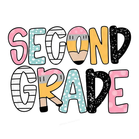 Second Grade Teacher Back to School Pencil DTF Heat Transfer Iron On Sticker 2nd Grade Teacher Gift Shirt - 1
