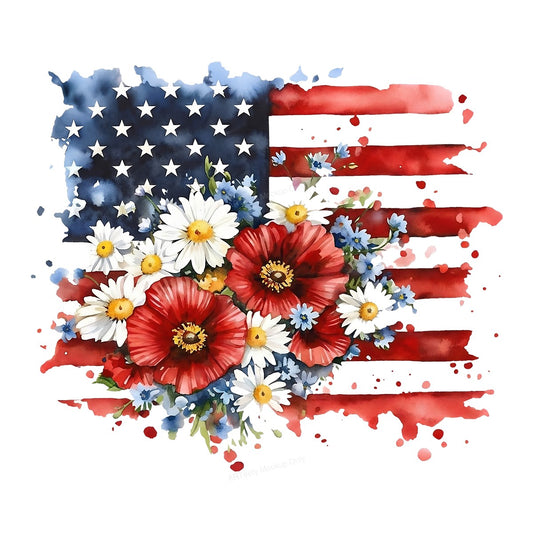 DTF Heat Transfer Iron On Sticker Iron On Heat Transfers Patriotic American Flag Floral Design for T Shirts Independence Day Apparel Clearance - 1