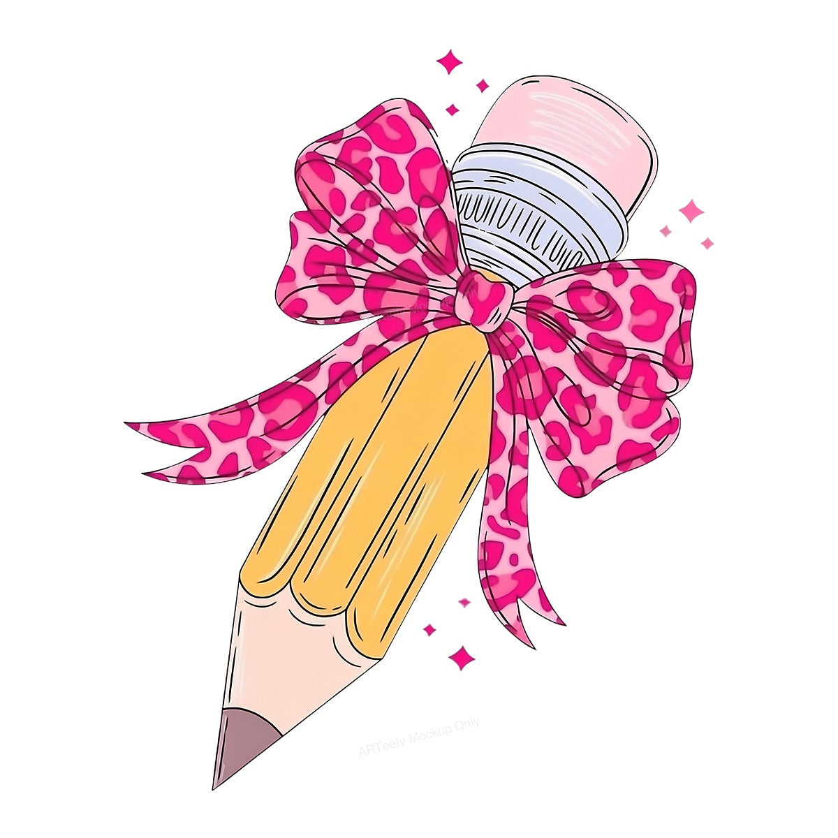 Back to School Pink Leopard Bow Pencil DTF Heat Transfer Iron On Sticker Girls Teacher Gift Shirt - 1