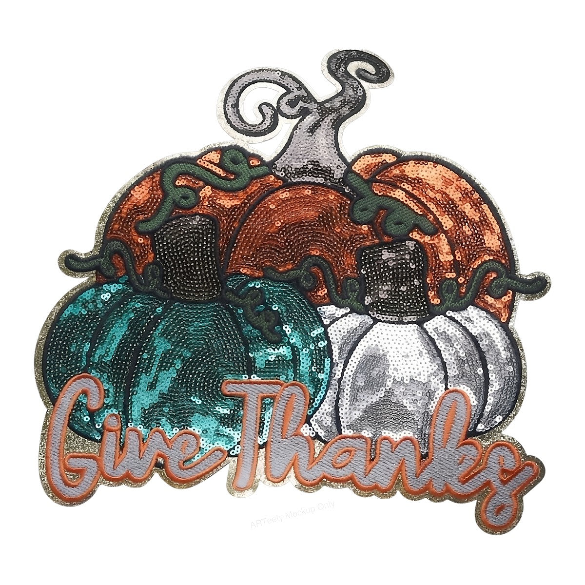 DTF Heat Transfer Iron On Sticker Iron On Heat Transfers Sequin Pumpkin Design Give Thanks Fall Thanksgiving Decorations Clearance - 1