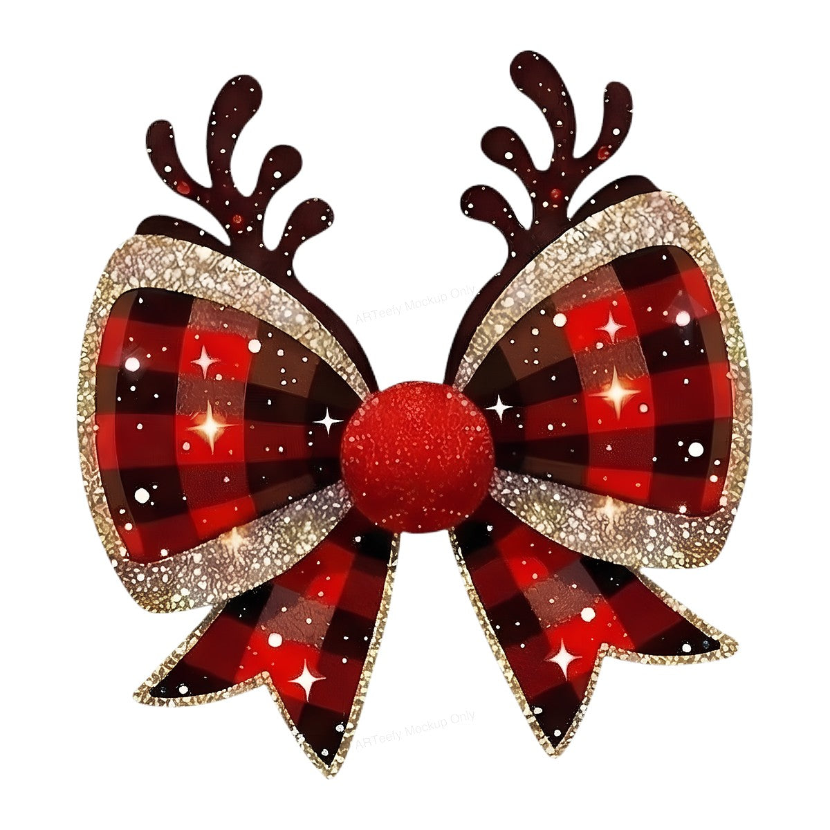 Iron On Transfer Buffalo Plaid Reindeer Bow Design for Holiday Apparel and Gifts - 1