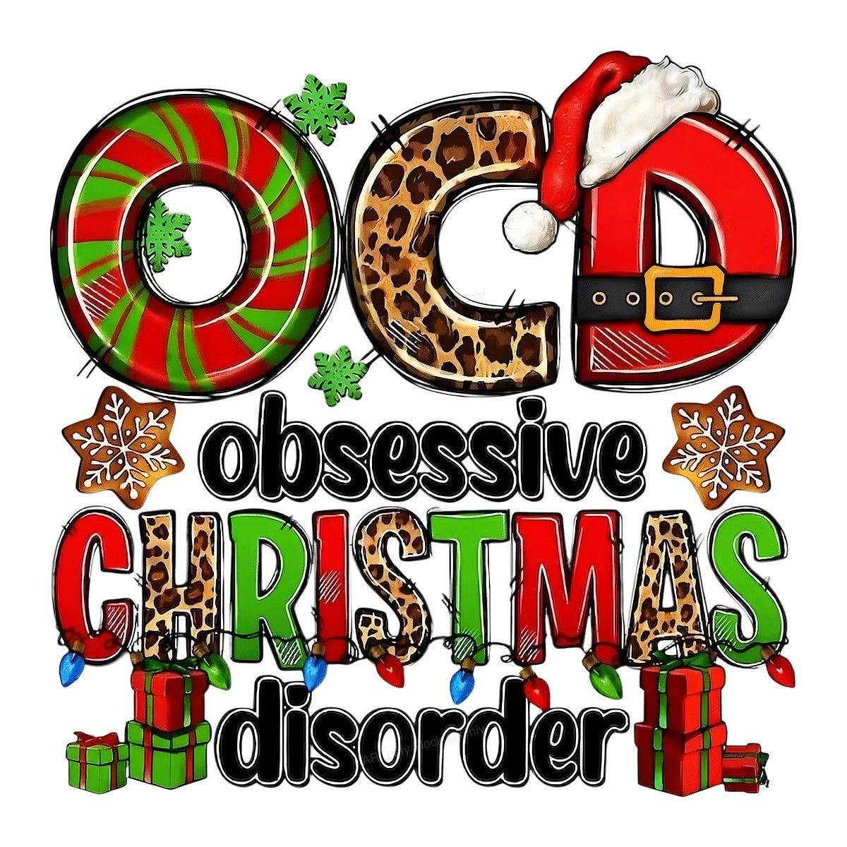 DTF Heat Transfer Iron On Sticker Iron On Heat Transfers Festive Christmas Letters Leopard Snowflakes for Holiday T Shirts Seasonal Clearance - 1