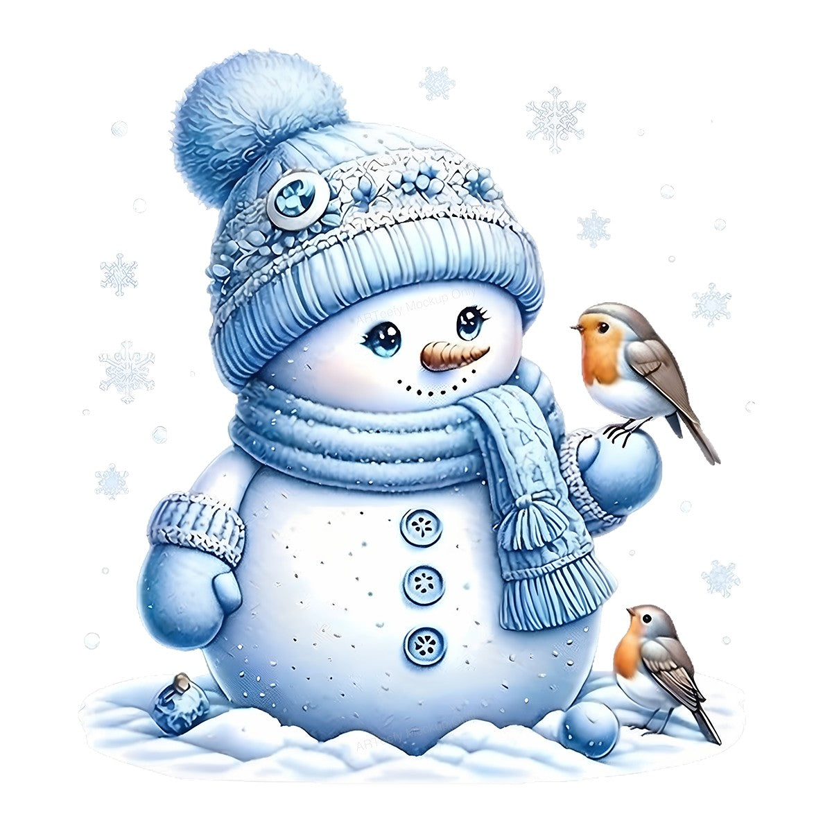 DTF Heat Transfer Iron On Sticker Iron On Heat Transfers Snowman and Birds Design Christmas Winter Apparel Decorations Local Warehouse - 1