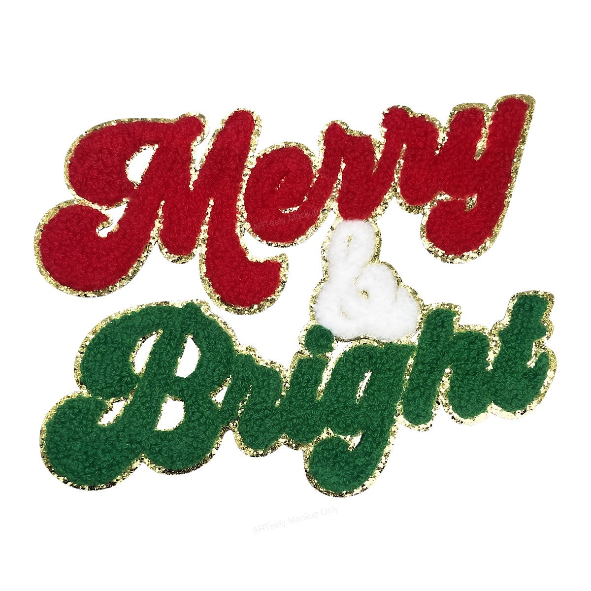 Iron On Transfer Merry & Bright Holiday Chenille Patch for T Shirts and Tote Bags - 1