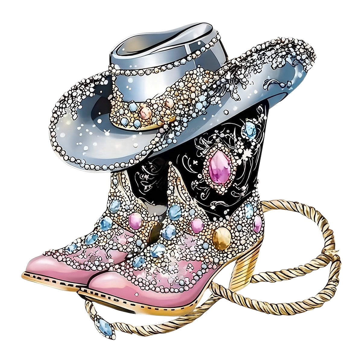 DTF Heat Transfer Iron On Sticker Iron On Heat Transfers Western Rhinestone Cowboy Boots and Hat Design for Apparel Jackets Clearance - 1