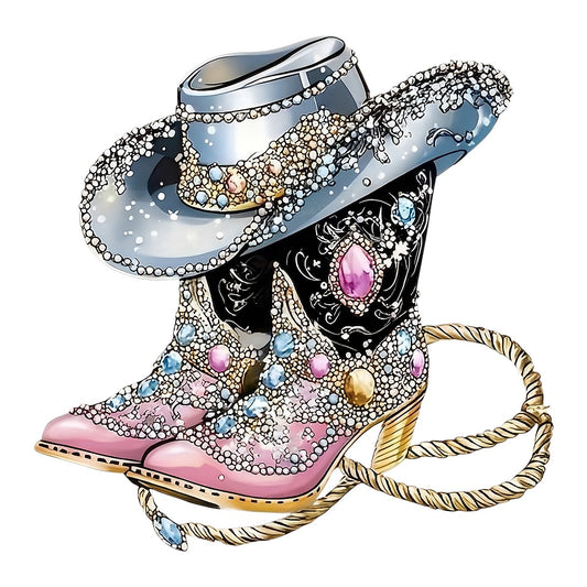 DTF Heat Transfer Iron On Sticker Iron On Heat Transfers Western Rhinestone Cowboy Boots and Hat Design for Apparel Jackets Clearance - 1
