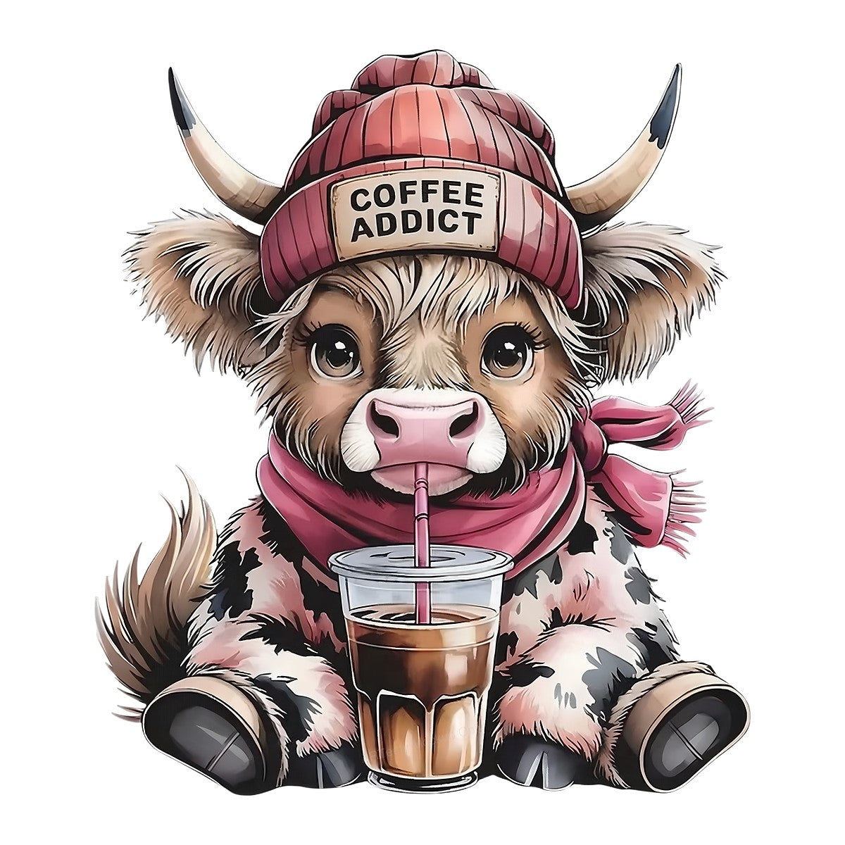DTF Heat Transfer Iron On Sticker Iron On Heat Transfers Coffee Addict Cow Design for T Shirts Hoodies Local Warehouse - 1