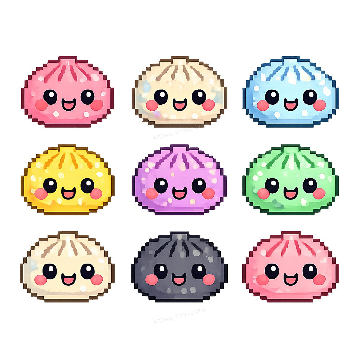 DTF Heat Transfer Kawaii Dumpling Faces Pixel Art Graphic for T Shirts Hoodies and Tote Bags - 1