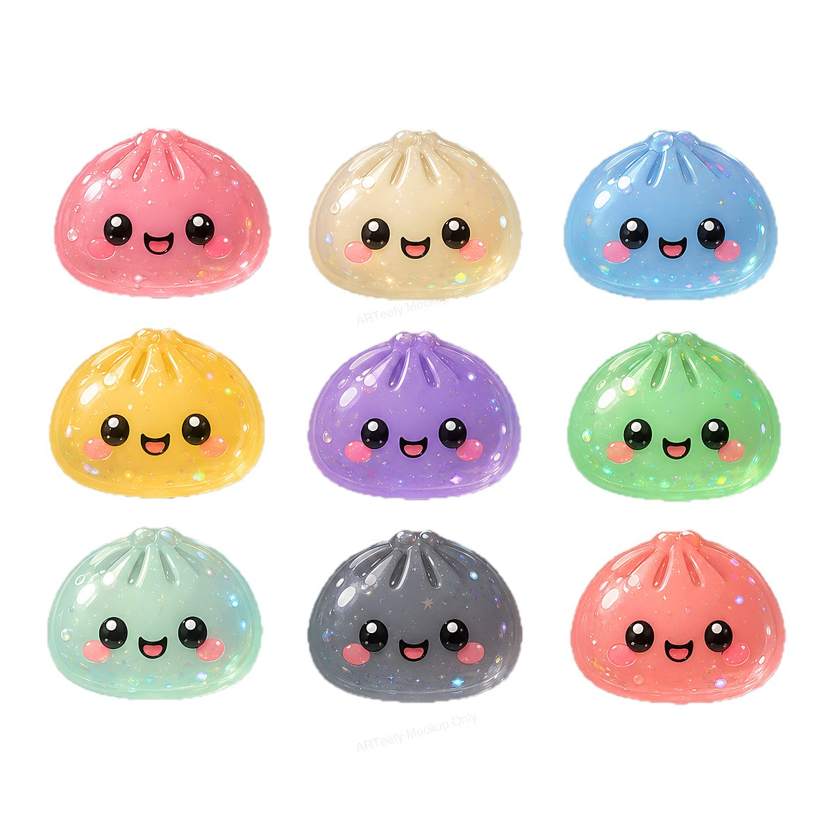 DTF Heat Transfer Kawaii Dumpling Faces Pastel Glitter Graphic for T Shirts Hoodies and Tote Bags - 1