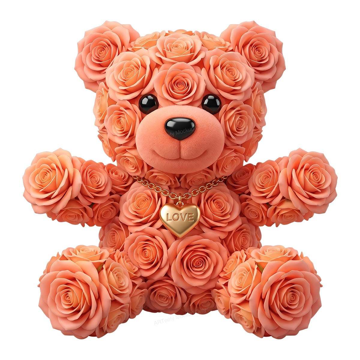 DTF Transfer Rose Teddy Bear with Love Heart Necklace Romantic Graphic for Valentine Shirts and Gifts - 1