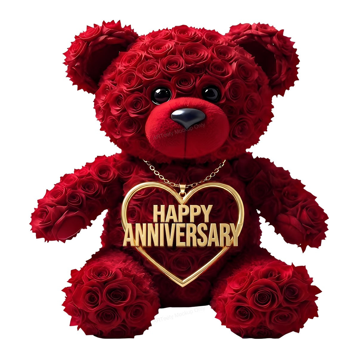 DTF Transfer Happy Anniversary Rose Teddy Bear Heart Necklace Graphic for T Shirts Hoodies and Gifts - 1
