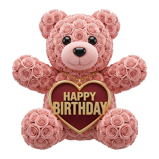 DTF Transfer Happy Birthday Rose Teddy Bear Heart Graphic for T Shirts Hoodies and Gifts - 1
