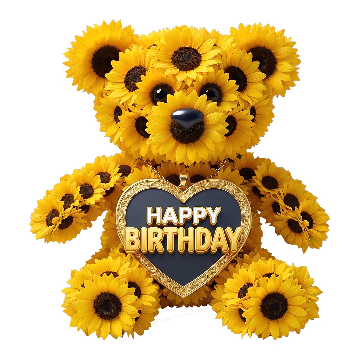 DTF Transfer Happy Birthday Sunflower Teddy Bear Heart Pendant Graphic for T Shirts Hoodies and Gifts - 1