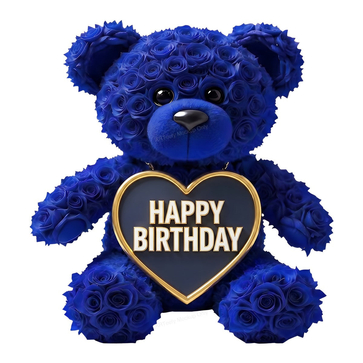DTF Transfer Happy Birthday Blue Rose Teddy Bear Heart Graphic for T Shirts Hoodies and Gifts - 1