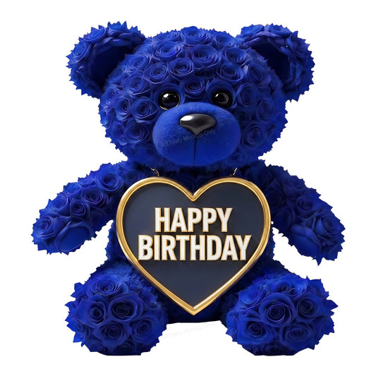 DTF Transfer Happy Birthday Blue Rose Teddy Bear Heart Graphic for T Shirts Hoodies and Gifts - 1