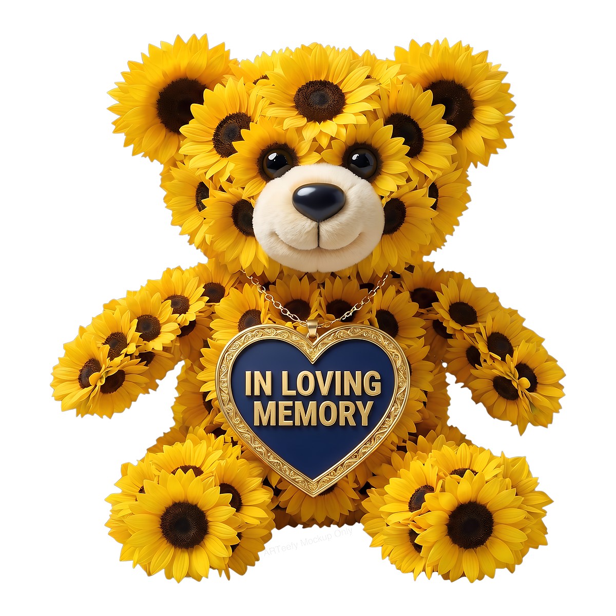 DTF Transfer In Loving Memory Sunflower Teddy Bear Heart Pendant Graphic for T Shirts Hoodies and Memorial Apparel - 1