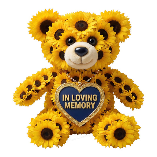 DTF Transfer In Loving Memory Sunflower Teddy Bear Heart Pendant Graphic for T Shirts Hoodies and Memorial Apparel - 1