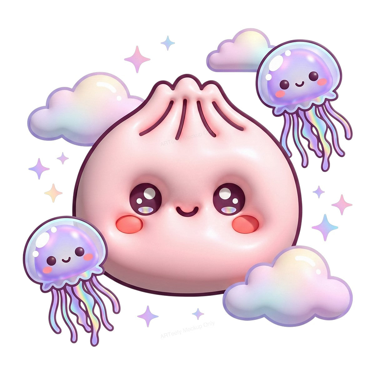DTF Transfer Cute Kawaii Jellyfish and Clouds Pastel Cartoon Graphic for T Shirts Hoodies and Tote Bags - 1