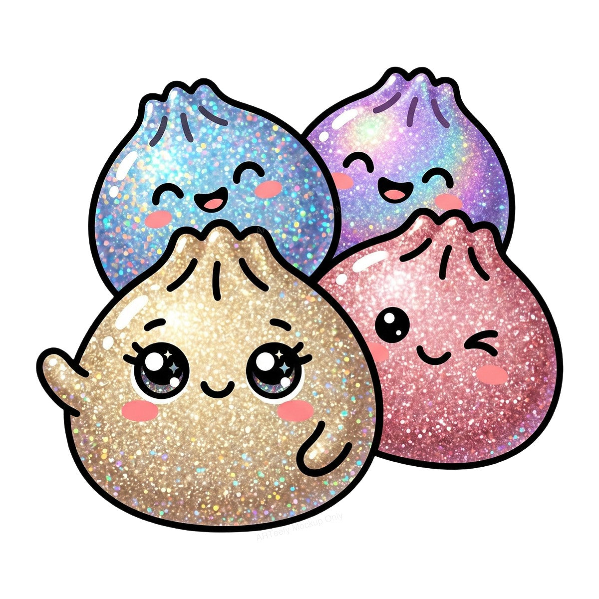DTF Transfer Cute Glitter Dumpling Friends Kawaii Graphic for T Shirts Hoodies and Tote Bags - 1