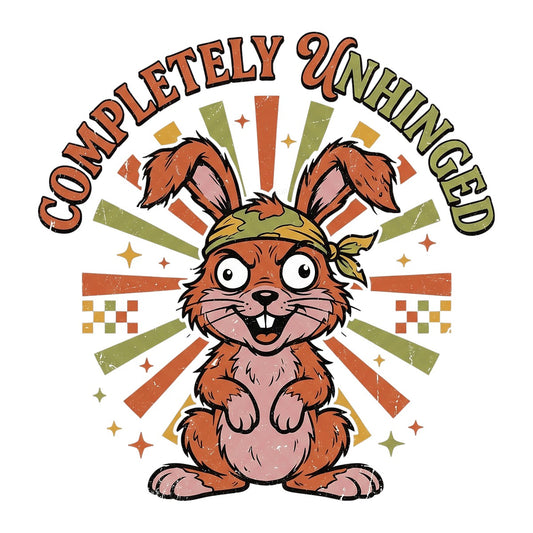Funny Graphic Transfer Completely Unhinged Crazy Bunny Retro Burst Design for T Shirts Hoodies and Casual Wear - 1