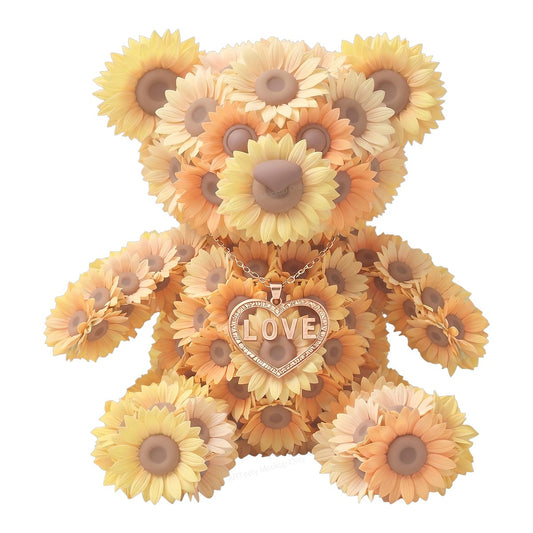 DTF Transfer Sunflower Teddy Bear Love Heart Pendant Graphic for T Shirts Hoodies and Gifts - 1