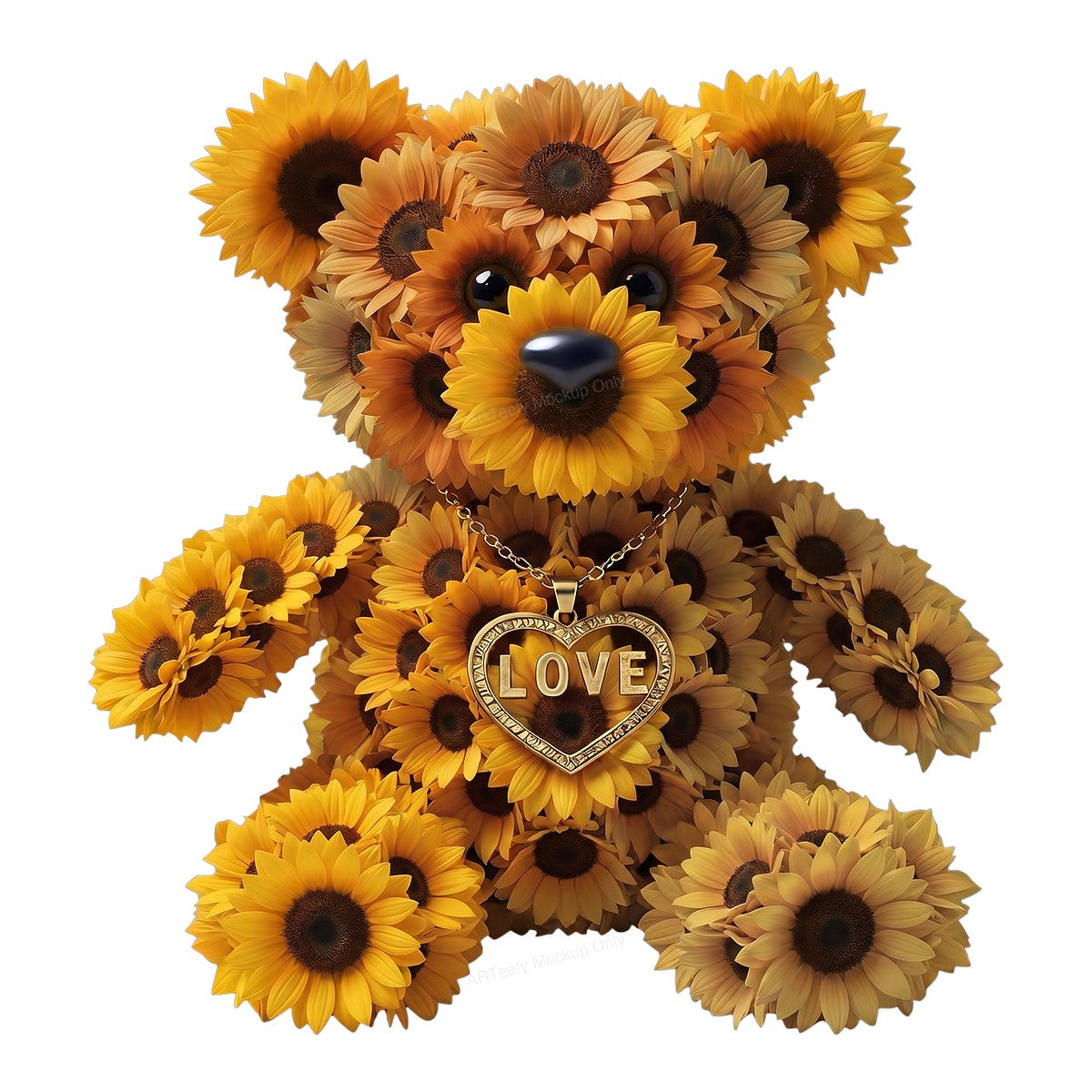 DTF Transfer Sunflower Teddy Bear Love Heart Pendant Graphic for T Shirts Hoodies and Gifts - 1