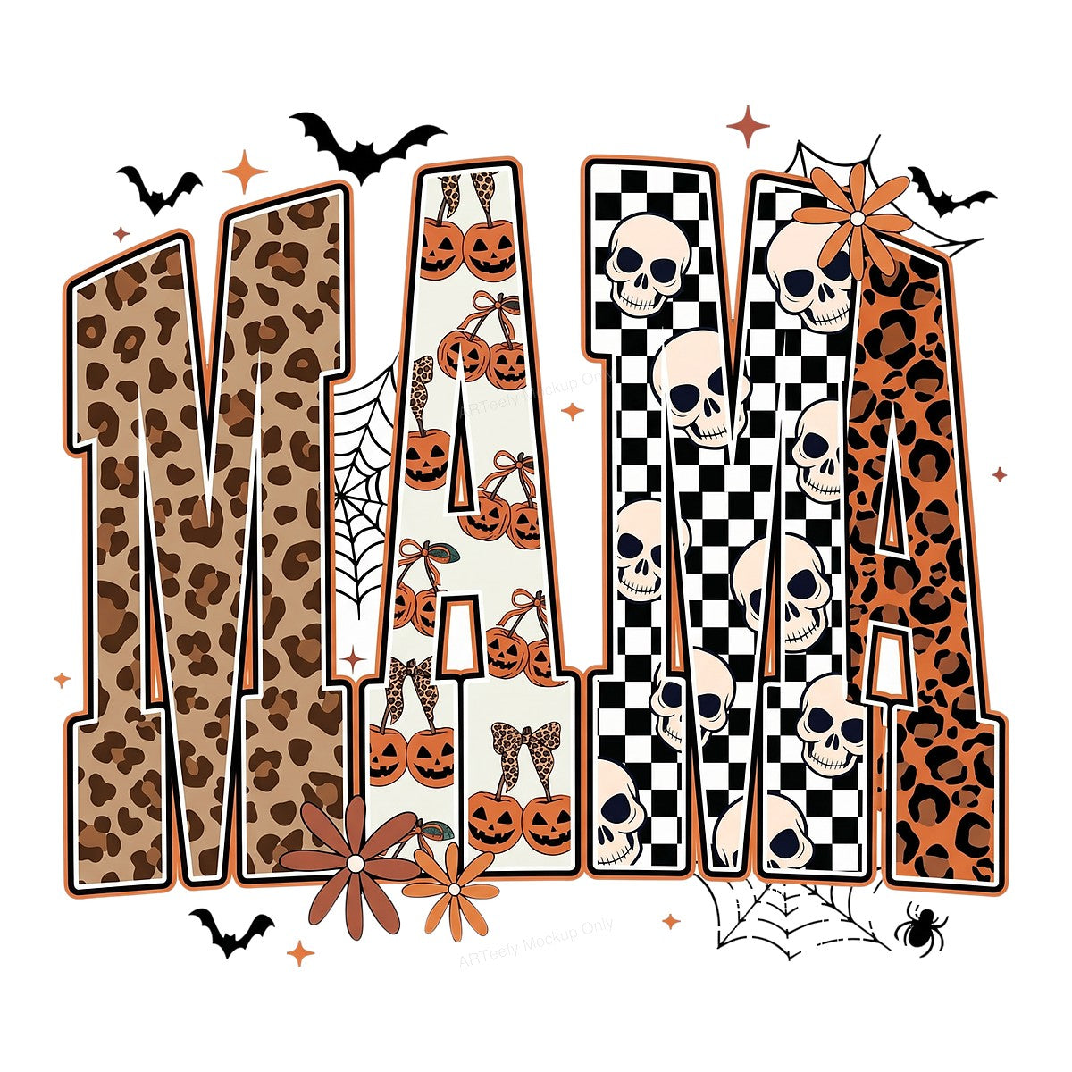 DTF Heat Transfer Halloween Mama Leopard Pumpkin Skull Graphic for T Shirts Hoodies and Tote Bags - 1
