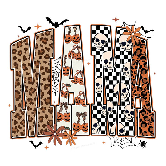 DTF Heat Transfer Halloween Mama Leopard Pumpkin Skull Graphic for T Shirts Hoodies and Tote Bags - 1
