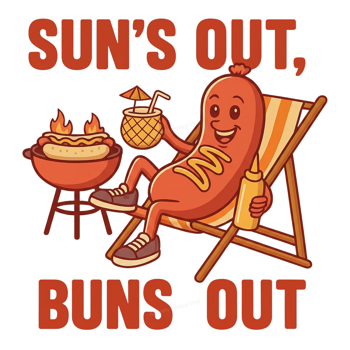 Funny Graphic Transfer Sun’s Out Buns Out Hot Dog BBQ Cartoon Design for Summer T Shirts and Hoodies - 1