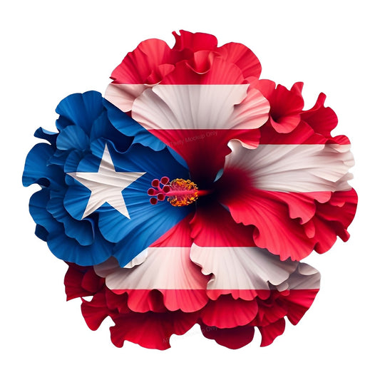 DTF Heat Transfer Puerto Rico Flag Hibiscus Flower Graphic for T Shirts Hoodies and Tote Bags - 1