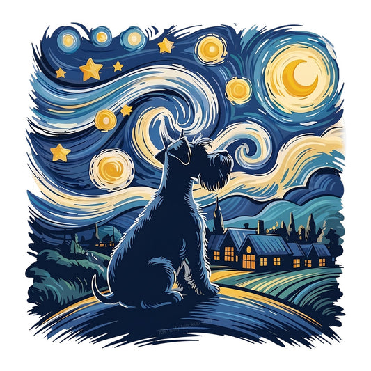 DTF Heat Transfer Starry Night Dog Silhouette Art Graphic for T Shirts Hoodies and Tote Bags - 1