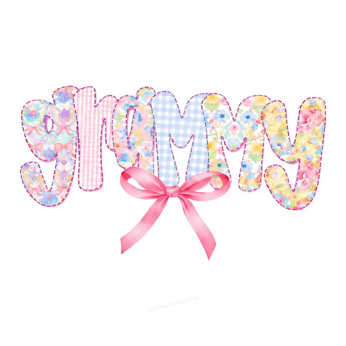 DTF Transfer Grammy Floral Patchwork Lettering with Pink Bow Graphic for T Shirts Hoodies and Gifts - 1