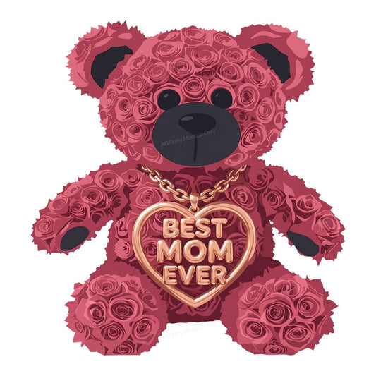 DTF Transfer Best Mom Ever Rose Teddy Bear Graphic for Mother’s Day T Shirts and Gifts - 1