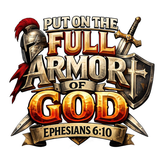 Christian Heat Transfer Full Armor of God Ephesians 6:10 Helmet and Shield Graphic for Christian Apparel and Gifts - 1