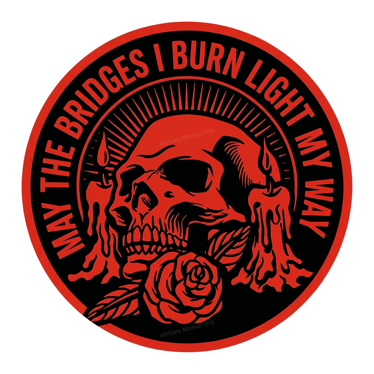 DTF Transfer May The Bridges I Burn Light My Way Skull Candle Rose Graphic for T Shirts Hoodies and Back Patches - 1