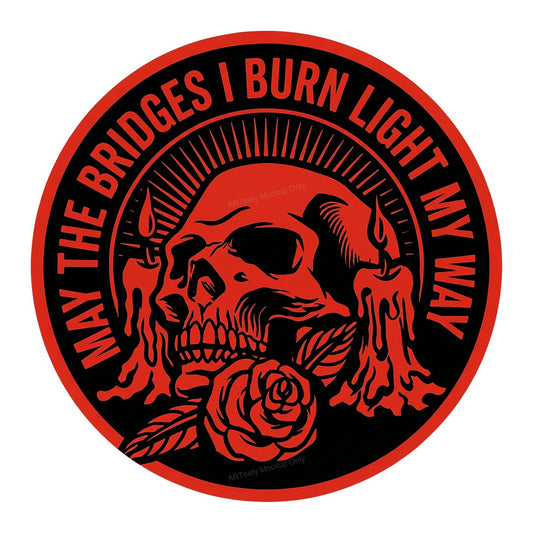 DTF Transfer May The Bridges I Burn Light My Way Skull Candle Rose Graphic for T Shirts Hoodies and Back Patches - 1