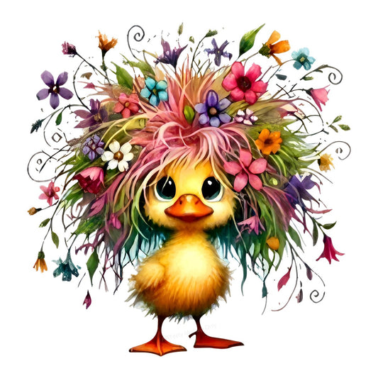 DTF Transfer Cute Duck with Colorful Flower Afro Art Graphic for T Shirts Hoodies and Tote Bags - 1