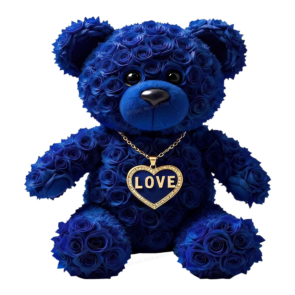 DTF Transfer Blue Rose Teddy Bear with Love Heart Necklace Graphic for T Shirts Hoodies and Valentine Gifts - 1