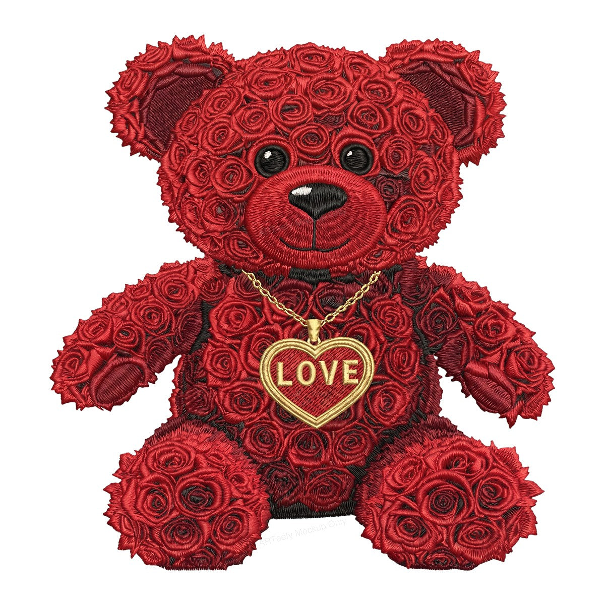 DTF Transfer Red Rose Teddy Bear with Love Heart Pendant Embroidery Style Graphic for Valentine Shirts and Gifts - 1