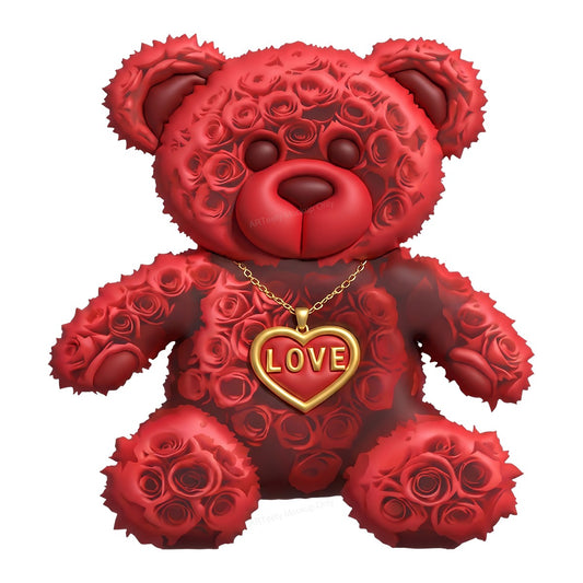 DTF Transfer Red Rose Teddy Bear Love Heart Pendant Graphic for Valentine Shirts and Romantic Gifts - 1