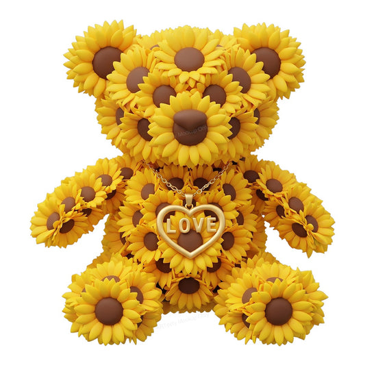 DTF Transfer Sunflower Teddy Bear Love Heart Necklace Graphic for T Shirts Hoodies and Gifts - 1